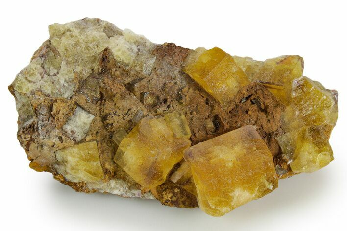 Yellow Cubic Fluorite Crystal Cluster on Matrix - Morocco #347786